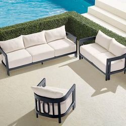 Porticello 3-pc. Sofa Set in Matte Black Aluminum - Rain Marsala - Frontgate