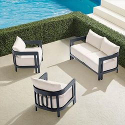 Porticello 3-pc. Loveseat Set in Matte Black Aluminum - Leaf - Frontgate