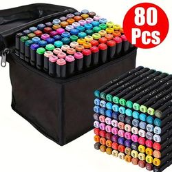 TEMU 2024 New Coloring Pens 80 Colors Pens Markers Graffiti Pens Colored Marker Pens With Black Bag