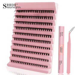 SHIDISHANPIN 200 Cluster Individual Lashes Kit Natural Long DIY Cluster Eyelashes Lash Bond&Seal Extension Kit Makeup Faux Cils