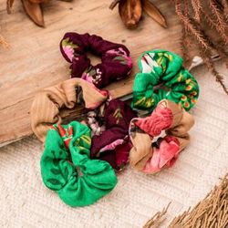 'Set of 6 Upcycled Eco-Friendly Multicolored Mini Scrunchies'