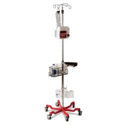 Medline Stainless Steel 6-Leg Heavy-Duty IV Pole with Quick Release Casters, 4 Hook, 73" to 99-1/5" H, Red Base, 2/CS (MDS80600RED)