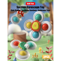 3pcs of Set 0-3 years old Baby Bathroom Spinning Toys,Can be sucked on the Table, Bathroom Wall, glass,Car Windows Soothing Toys
