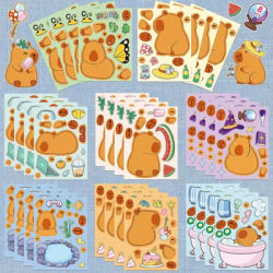 8/16 feuilles dessin animé Capybara bricolage faire un visage autocollants Puzzle jouets pour