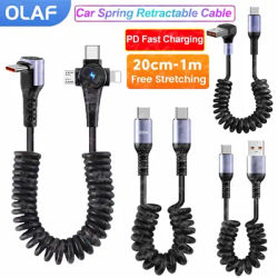 3 in 1 66W 6A Fast Charging USB Type C Cable 20cm to 1m 100W Type C to C Spring Short Cable For iPhone 15 16 Elbow USB C Cable