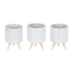 Porcelain Face Planter with Wooden Legs (Set of 3) by Melrose in White/brown