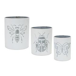 Insect Pot (Set of 3) 4.5"D x 5.75"H, 5.5"H x 6.75"H, 6.5"D x 7.75"H Iron by Melrose in White/grey