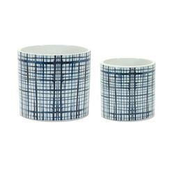 Criss Cross Pattern Planter (Set of 2) by Melrose in White/blue