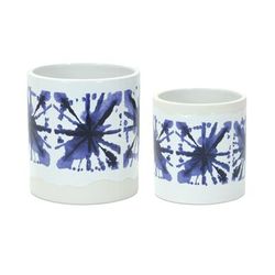 Pot (Set of 2) 4.5"D x 5"H, 5.5"D x 6"H Ceramic by Melrose in White/blue