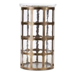 Wavy Glass Candle Holder with Distressed Metal Frame 12.25"H by Melrose in Gold