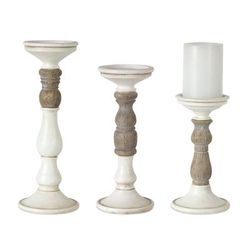Ivory Candle Holder with Wood Accent (Set of 3) by Melrose in White/brown