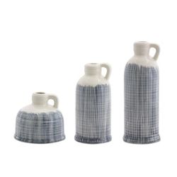 Jugs (Set of 3) 5"H, 8.5"H, 10.25"H Terra Cotta by Melrose in Blue/white