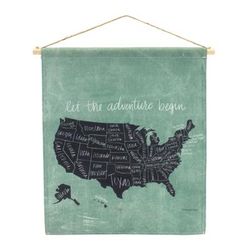 United States Wall Hanging 15"L x 18.5"H Linen/Wood by Melrose in Green