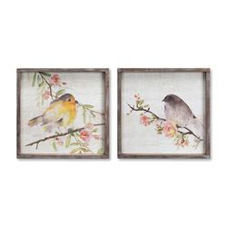 Wood Framed Watercolor Bird Plaque (Set of 2) by Melrose in Brown White