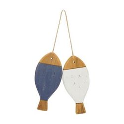 Pair of Fish Ornament (Set of 2) 23.25"L x 3"H Wood by Melrose in White/blue