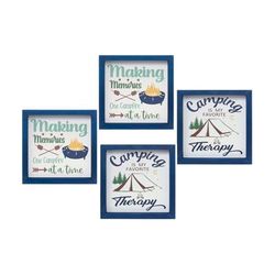Camping Sign (Set of 4) 10"SQ MDF by Melrose in Blue/white/green