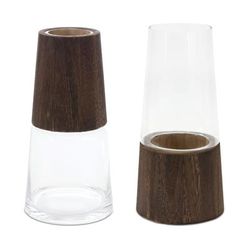 Vase (Set of 2) 5.5"D x 11"H, 5.5"D x 11"H Glass/Wood by Melrose in Brown/clear