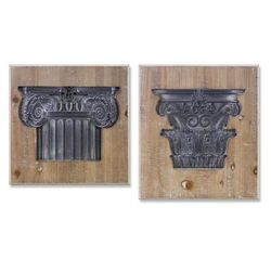 Wall Plaque (Set of 2) 14"SQ, 14"W x 15.75"H Wood/MDF by Melrose in Brown/white/black