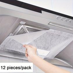 TEMU 12-pack Universal Range Hood Grease Absorbent Filters - High Temperature Resistant, Disposable, Screens For Kitchen Vent
