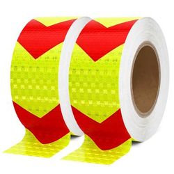 TEMU 2 Rolls Of Arrow Reflective Safety Tape, Waterproof High-visibility Outdoor Adhesive For Vehicles, Trailers, Boats, And Signs - Red And Yellow, High Visibility Safety Tape