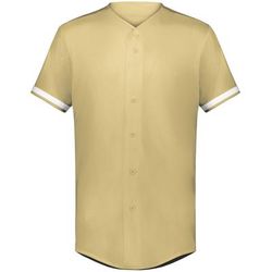 Augusta Sportswear 6909 Athletic Cutter+ Full Button Baseball Jersey T-Shirt in Vegas Gold/White size 3XL | Polyester/Spandex Blend