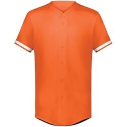 Augusta Sportswear 6910 Athletic Youth Cutter+ Full Button Baseball Jersey T-Shirt in Orange/White size Small | Polyester/Spandex Blend