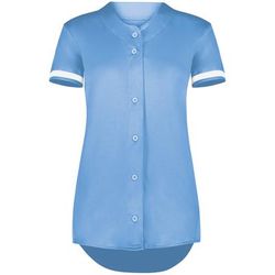 Augusta Sportswear AS6919 Athletic Women's Cutter+ Full Button Softball Jersey T-Shirt in Columbia Blue/White size Small | Polyester/Spandex Blend 6919
