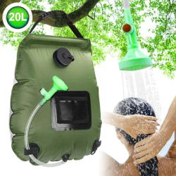 Portable Military Green 20L Solar Heated Shower Bag Outdoor Camping Bath Shower Water Bag for Bathing and Grooming Camping Gear