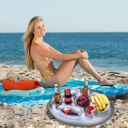 1PVC inflatable beverage holder cup holder porous cup cushion fruit red wine mobile phone water inflatable ice bed swimming pool