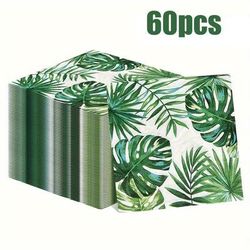 TEMU 60pcs Tropical Leaf Print Paper Napkins - Vibrant Monstera & Palm Design For Birthday Parties & Restaurant Decorations
