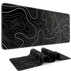 TEMU Xl Topographic Gaming Mouse Pad - Large Black & White Desk Mat With Anti-slip Rubber Base For Keyboard And Mouse, Extended Office Desk Accessory