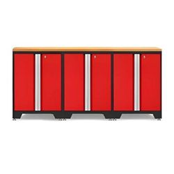 NewAge Garage Cabinets PRO Red 4-Piece Work Station with Bamboo Top