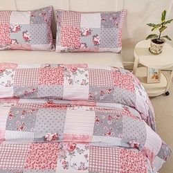 TEMU 3pcs Floral Print Duvet Cover Set - Soft & Breathable, Includes 1 Duvet Cover And 2 Pillowcases, Zip Closure, Machine Washable - All