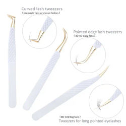 1Pc White-gold Anti-Static For Eyelash Extension Eyebrow Stainless Steel Set Beauty Precision Tweezers Makeup Tools