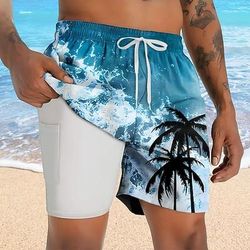 Per uomo Albero di Cocco Oceano Piante Tropicali Pantaloncini foderati Pantaloncini da bagno 2 in 1 Pantaloncini da mare Misura del girovita medio Hawaiano Vacanza Ferie Abbigliamento mare Tasche