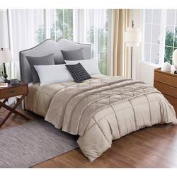 2pc Velvet Blanket & Down Alternative Comforter Set, Tan by St. James Home in Tan (Size KING)