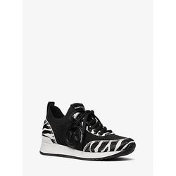 Michael Kors Jenkins Stretch Knit and Faux Zebra Print Calf Hair Trainer Black 6