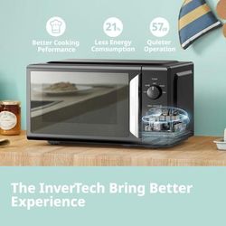 TEMU Comfee' 19l 700w Black And Mirror Mini Microwave Oven, And Quick Function, 5 Cooking Power Levels With Kitchen Manual Timer - Mirror Design Cmo-mp012nd
