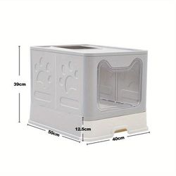 TEMU Grey Large Cat Litter Box No Smell Pet Toilet Box Self-cleaning With Tray & Cat Toilet Fully Enclosed Foldable Deodorised