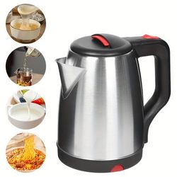 TEMU 1pc Tower Kettle, Stainless Steel 2l 1800w Black Electric Kettles, Auto Shut-off And Boil- Kettle, Small Kettle For Home Office Camp Travel Black