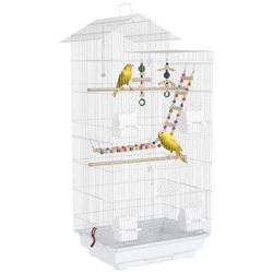 TEMU Bird Cage For Budgies, W/ Accessories, Toys, Tray, Handle, 46 X 36 X 100cm -white