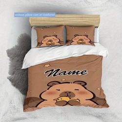 TEMU 3pcs Custom Name Capybara Bedding Set Duvet Cover Closure Includes 1 Duvet Cover & 2 Pillowcases For All Bedroom Decor