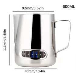 TEMU 600ml Stainless Steel Coffee Milk Frothing Jug With Thermometer - Precision Latte Art Pitcher For Baristas, For Perfect Lattes At Home Or Café