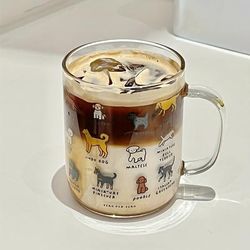 TEMU 420ml Cartoon Dog Glass Cup, High Borosilicate Glass Material, Round Shape, Microwave Safe, Hand Wash Only, Reusable, With , For Coffee, Latte, Cappuccino, Juice, Milk, As Gift For And Kids