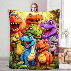 TEMU A Cozy Cartoon Cute Little Dinosaur Printed Flannel Blanket - Suitable For All , Digital Printed Sofa Cover For Office And Bedroom - Soft, Warm, Travel-friendly Decorative Blanket