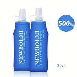 TEMU 2pcs 500ml Leakproof Foldable Water Bottles, Tpu Material, Lightweight, With Flip Cap, For Sports, Running, Travel, And Fitness