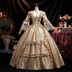 Vintage Rococò Rinascimento Maxi Vestito Normale A sbuffo Principessa Sposa Pieghettato Con Volant Principessa Girocollo Costume Per donna Halloween Carnevale Mascherata Feste Halloween Performance