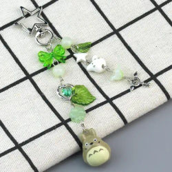 Handmade Cat Phone Chain Charm Fairy Core Four Leaf Clover Beaded Keychain Y2K Cute Ceramics Cat Keychain Bag Key Ring