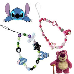Disney-Stitch Beaded Phone JOconflicrette, Phone Charms, Strap, Lanyard, Lotso Anime Keychain, Girl Bag, Camera Pendant Ornement