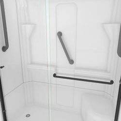 Dreamline DreamLine Accessible Living Harmony Shower Kit, LH Drain, with Door and Grab Bars, Matte Black DALA6030L00X09